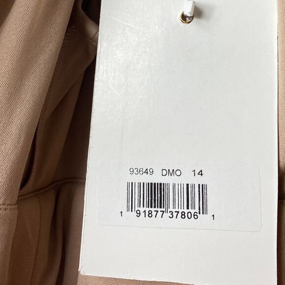 NWT Mac Duggal Dress 14 Beaded Rhinestone Column Mocha Tan Embellished Midi Glam - Picture 7 of 16